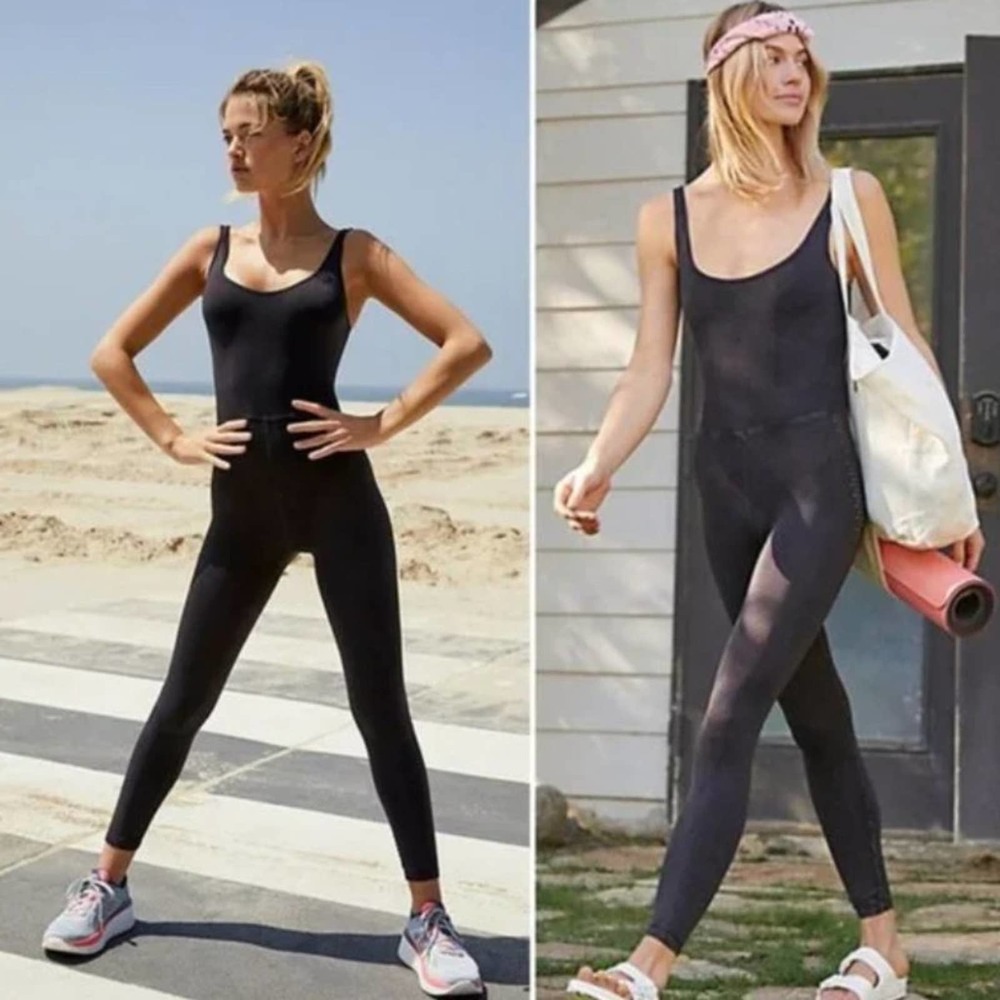 NWOT Free People Movement Good Karma Onesie in Washed Black